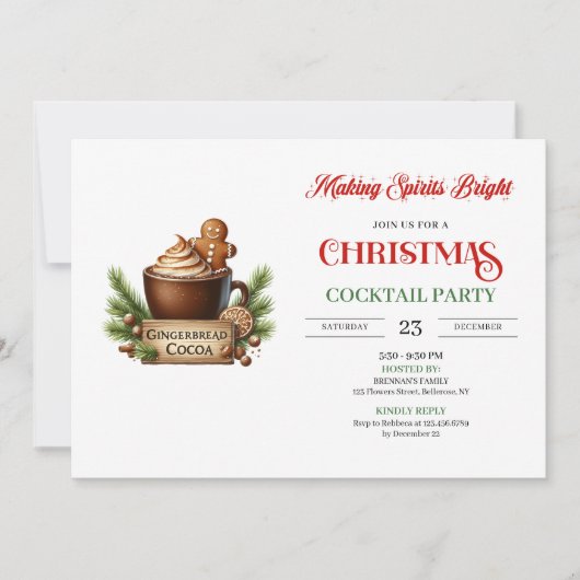 Fun Red Green Festive Cocktails Party Invitation 招待状 (正面)