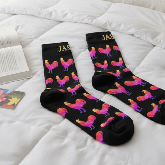 Fun Red Rooster Socks with Custom Name ソックス