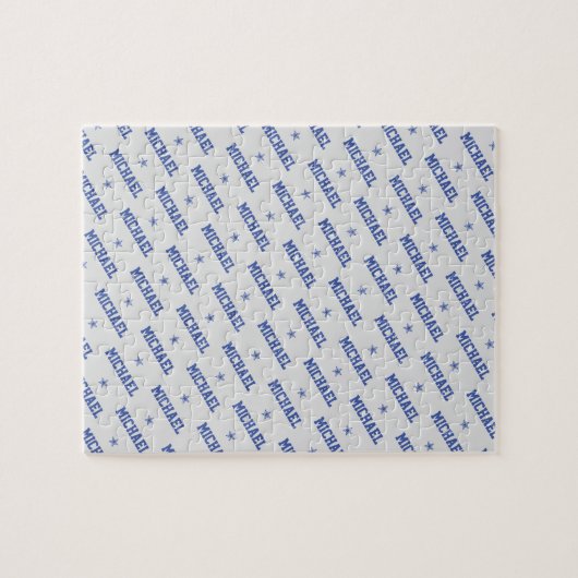 Fun Repeating Name with Stars Blue & Gray ジグソーパズル (横)
