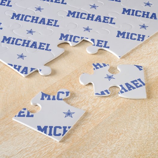 Fun Repeating Name with Stars Blue & Gray ジグソーパズル (側面)