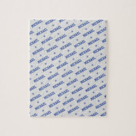 Fun Repeating Name with Stars Blue & Gray ジグソーパズル