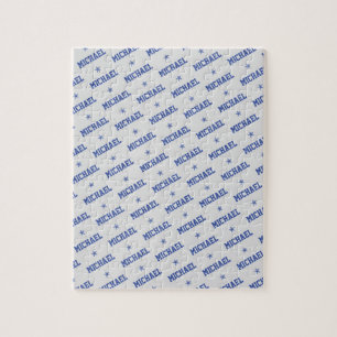 Fun Repeating Name with Stars Blue & Gray ジグソーパズル