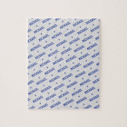 Fun Repeating Name with Stars Blue & Gray ジグソーパズル (縦)