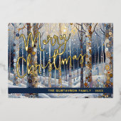 Fun Retro Abstract Winter Snow Wonderland Art Gold 箔シーズンカード (正面)