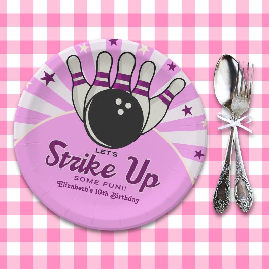 Fun Retro Bowling Birthday Girl Party ペーパープレート