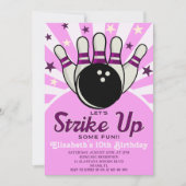 Fun Retro Bowling Birthday Girl Party  招待状 (正面)