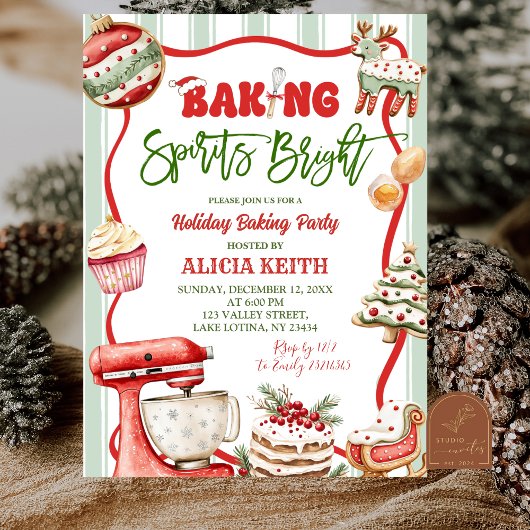 Fun Retro Christmas Baking Spirits Bright  招待状
