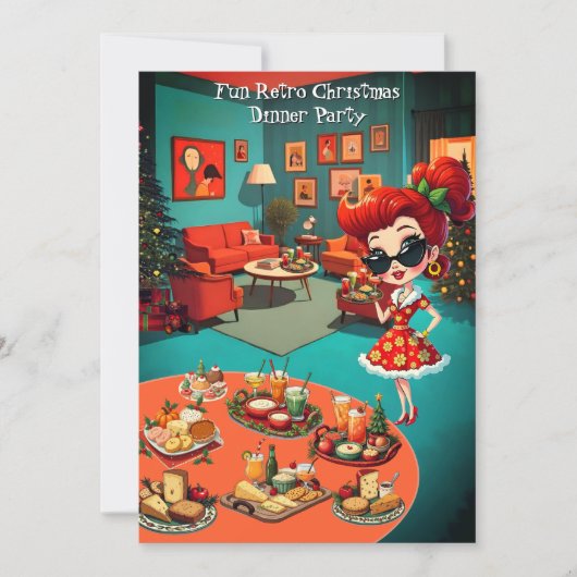 Fun Retro Christmas Dinner Party 1950s Lounge 招待状 (正面)