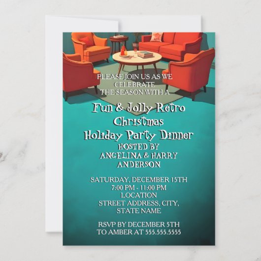 Fun Retro Christmas Dinner Party 1950s Lounge 招待状 (裏面)