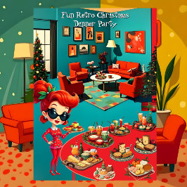 Fun Retro Christmas Dinner Party 1950s Lounge 2 招待状