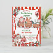 Fun Retro Christmas Express Birthday 招待状 (スタンド正面)