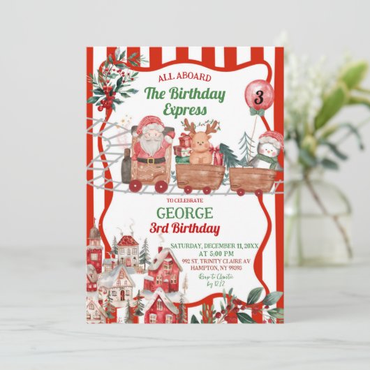 Fun Retro Christmas Express Birthday 招待状 (スタンド正面)