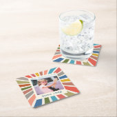 Fun Retro Custom Birthday Vintage Photo スクエアペーパーコースター (インサイチュ)