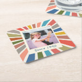 Fun Retro Custom Birthday Vintage Photo スクエアペーパーコースター (アングル)