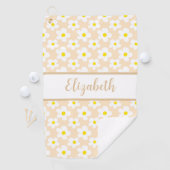 Fun retro daisies peach custom name ladies floral ゴルフタオル (インサイチュ)