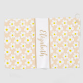 Fun retro daisies peach custom name ladies floral ゴルフタオル (横)