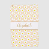 Fun retro daisies peach custom name ladies floral ゴルフタオル (正面)