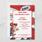 Fun Retro Diner Birthday Party Red White Rocker 招待状 (裏面)