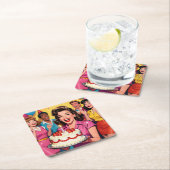 Fun Retro Pop Art Comic Mid-Century Birthday スクエアペーパーコースター (インサイチュ)