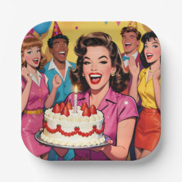 Fun Retro Pop Art Comic Mid-Century Birthday ペーパープレート