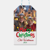 Fun Retro Script Merry Christmas Letterpress Photo ギフトタグ (正面)