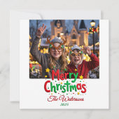 Fun Retro Script Merry Christmas Letterpress Photo シーズンカード (正面)
