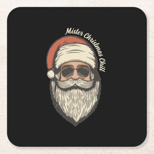Fun Retro Vintage Sunglasses Santa Holiday スクエアペーパーコースター (正面)