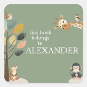 Fun Safari Animals Custom Bookplate Sticker スクエアシール (正面)