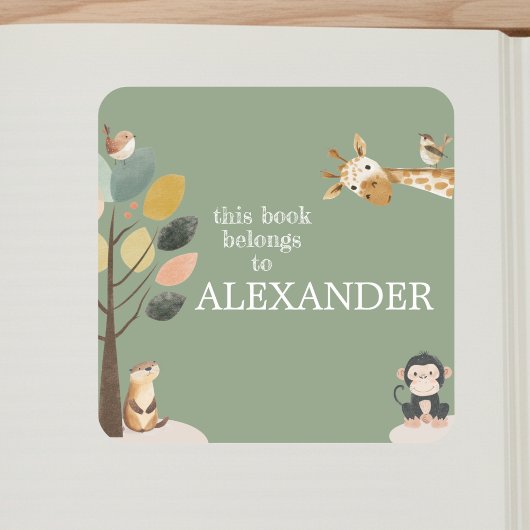 Fun Safari Animals Custom Bookplate Sticker スクエアシール
