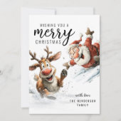Fun Santa And Reindeer Christmas Holiday Card シーズンカード (正面)