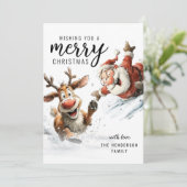 Fun Santa And Reindeer Christmas Holiday Card シーズンカード (スタンド正面)
