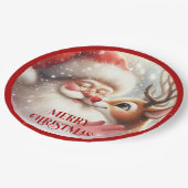 Fun Santa and Rudolph Christmas Dinner Plates ペーパープレート (アングル)