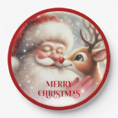 Fun Santa and Rudolph Christmas Dinner Plates ペーパープレート (正面)