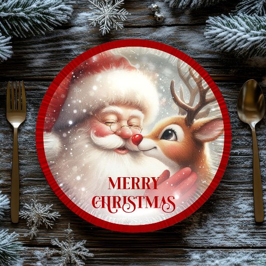 Fun Santa and Rudolph Christmas Dinner Plates ペーパープレート