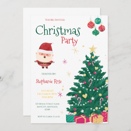 Fun Santa Christmas Party Invitation 招待状 (正面/裏面)