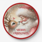 Fun Santa Rudolph Cartoon Holiday Paper Plates ペーパープレート (正面)