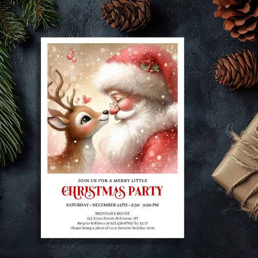 Fun Santa Rudolph Family Christmas Invitation 招待状