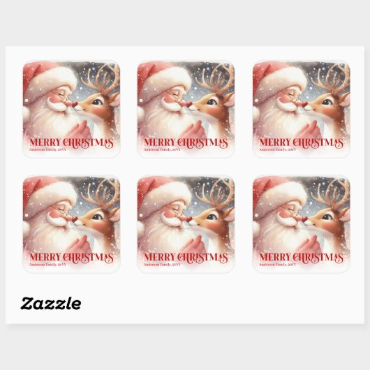 Fun Santa Rudolph Personalized Christmas Kids  スクエアシール (シート)