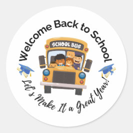 Fun School Bus Sticker for Kids ラウンドシール