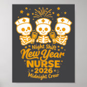 Fun Skeleton Er Icu Nurse Night Shift Crew New Yea ポスター (正面)