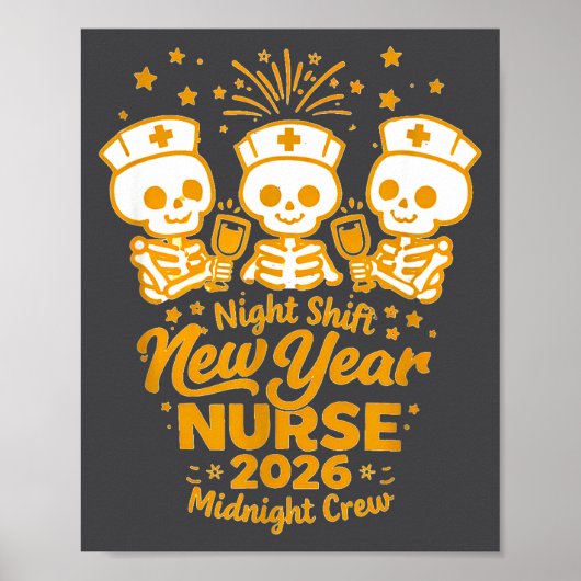 Fun Skeleton Er Icu Nurse Night Shift Crew New Yea ポスター (正面)