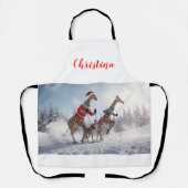 Fun Skiing Giraffe Family Christmas Personalized   エプロン (正面)