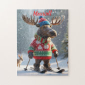 Fun Skiing Moose Christmas Personalized Puzzle  ジグソーパズル (縦)
