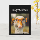 Fun Smart Goose Glasses Congratulations! Grad カード (黄色い花)