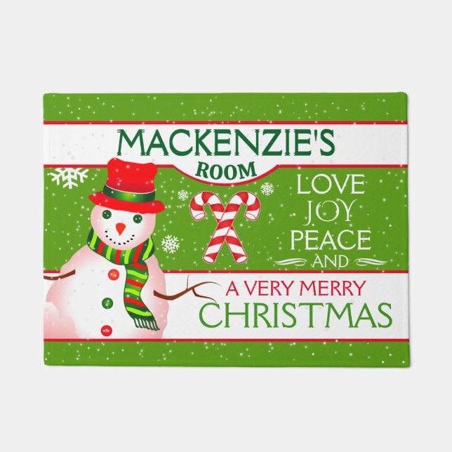 FUN Snowman for CHILD'S ROOM | GREEN Christmas ドアマット (正面)