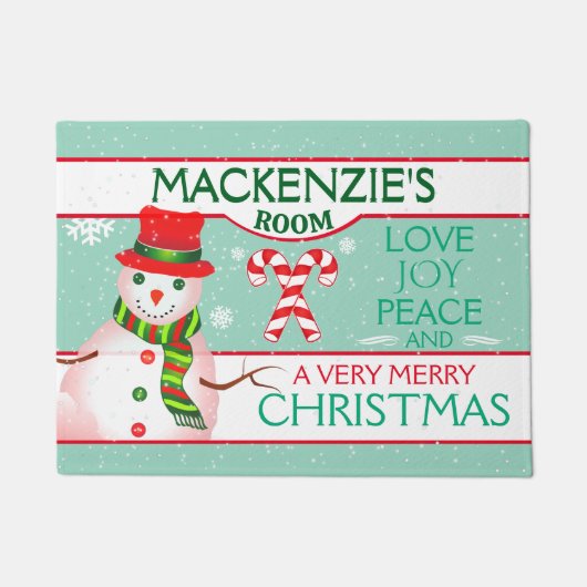 FUN Snowman for CHILD'S ROOM | TEAL Christmas ドアマット (正面)