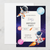 Fun Spaceman & Rocket Child's birthday invitation 招待状 (正面/裏面)