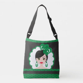 Fun Spanish Flamenca Doll in Green and Black クロスボディバッグ