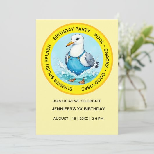 fun Splish Splash Seagull summer Pool Party 招待状 (スタンド正面)