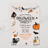 Fun Spooky Orange and Black Halloween Party 招待状 (正面/裏面)